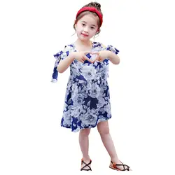 Новые милые повседневные платья для маленьких девочек летнее Повседневное платье с короткими рукавами и цветочным принтом для маленьких