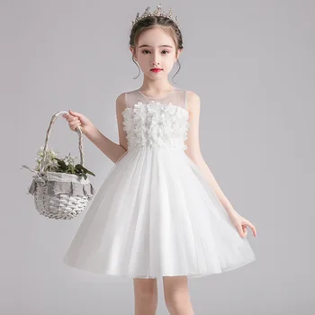 

2020 Children Girl Baby 3D Petals Mesh Princess Tutu Dresses Wedding Flower Girls Kids Beautiful Party Birthday Formal Dress