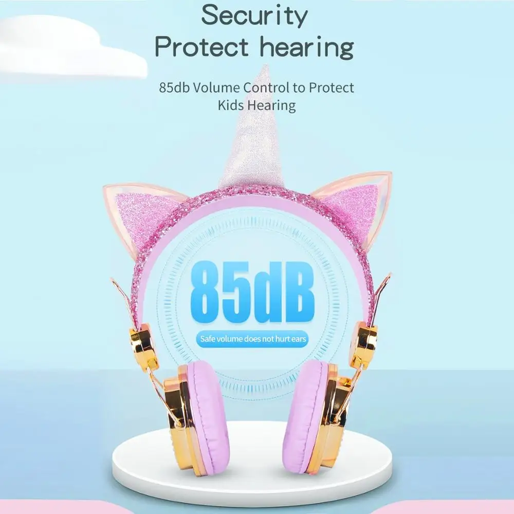 Bluetooth Cute Unicorn Wireless Head Mounted Headphones Girls Kids Cartoon Stereo Headset Microphone Learning Headset