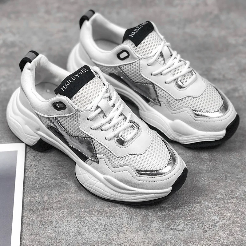 

Athletic Shoes Women's Spring New Style Network Red Tide Mesh Breathable Lace-up Extra High Casual Sports Fashion Thick Bottomed