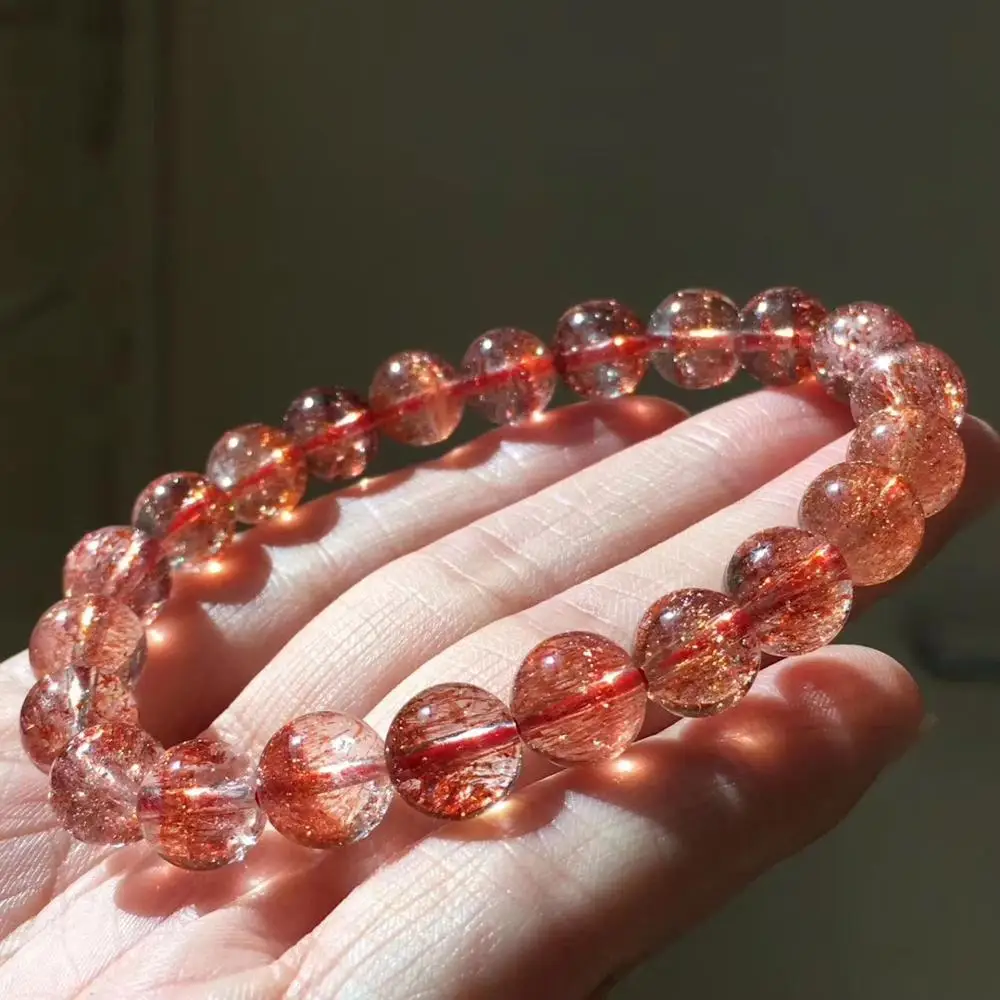 9mm Genuine Natural Lepidocrocite Quartz Red Super Seven Bracelets Clear Round Bead Stretch Crystal Women Certificate AAAAA