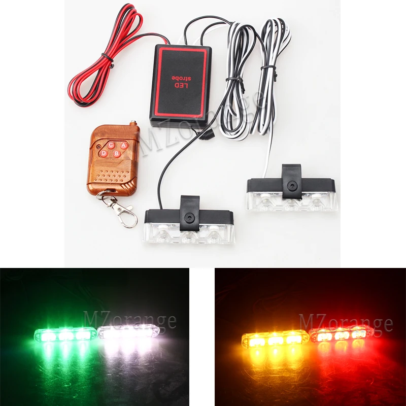 

2x3 led police lights led strobe lights on a car wireless remote stroboscopes for cars police light fso flash on auto car flash