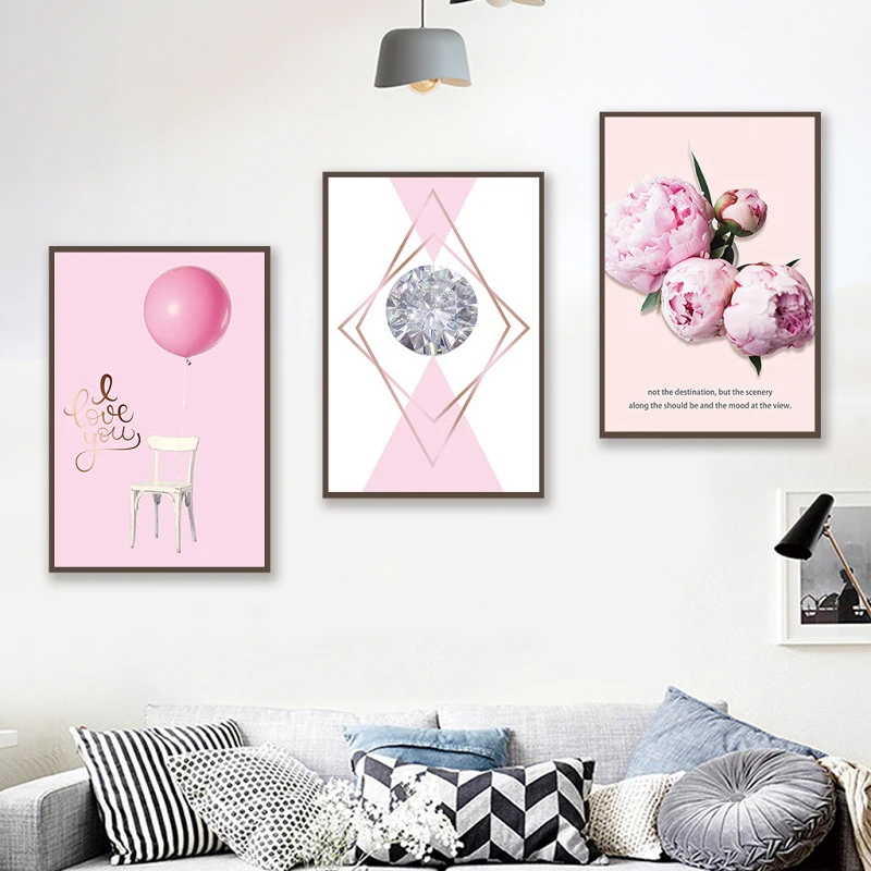 Canvas Painting Nordic Decor Pink Peony Flower and Balloon Poster Print Wall Art Pictures Bedroom Interior Home 3-92 | Дом и сад