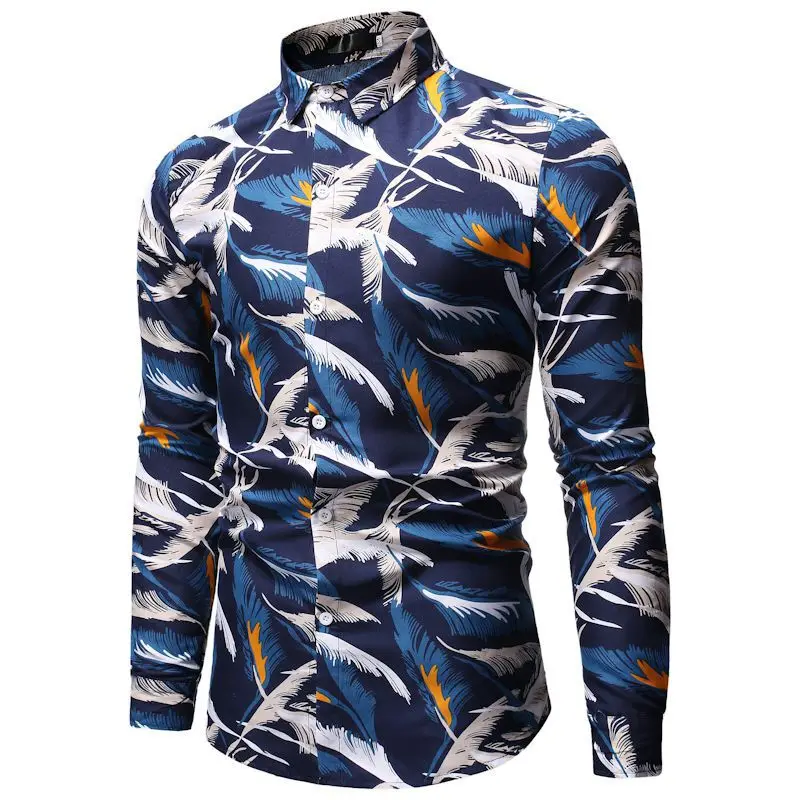 Мужская Повседневная рубашка Slim Fit Мужская Повседневная рубашка с принтом на пуговицах с длинными рукавами официальные сорочки мужская одежда