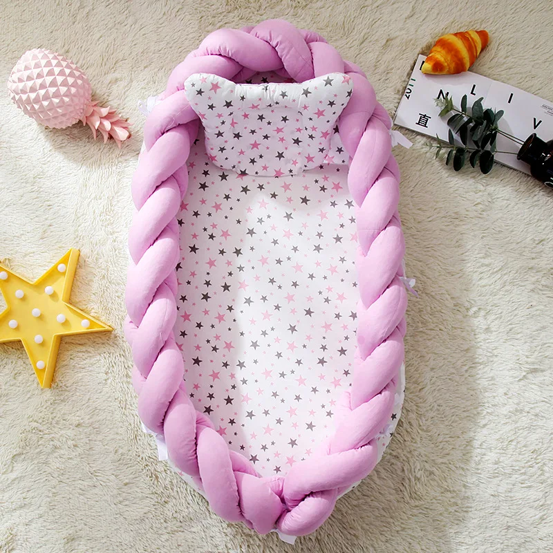 Переносная детская кровать для новорожденных, тканевая бионическая кроватка, съемная и моющаяся детская люлька, бампер для путешествий, детская люлька - Цвет: purple