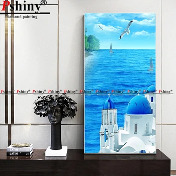 

PSHINY DIY 5D Diamond embroidery sale Santorini landscape paintings from crystals full drill Round pictures of rhinestones