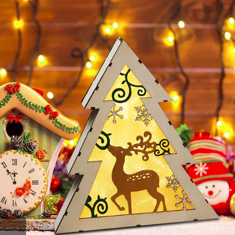 

LED Plaque Sign Christmas Decoration Wooden 3D Christmas Deer Light Gifts Indoor Outdoor Xmas Teer Luminous Beautiful