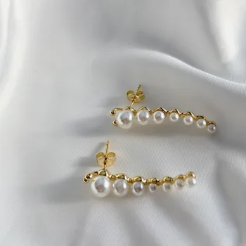 

Designer's original caterpillar funny Earrings gradual change Pearl Earrings copper niche Designer