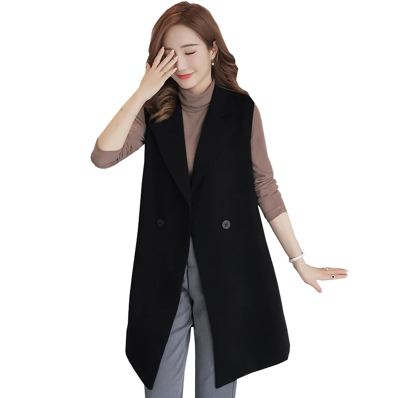 

New Korean Fashion Long Women's Vest Spring Elegant Black Sleeveless Jacket Female Autumn cotton Waistcoat Vests Colete OK286