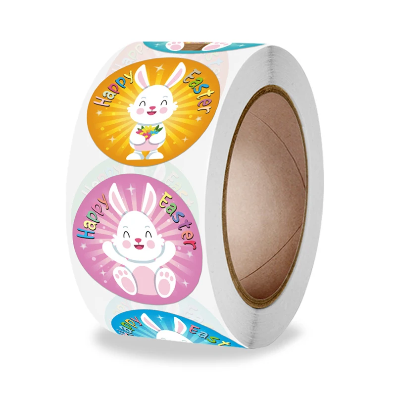 Packaging Stickers 100-500pcs Happy Easter Cute Rabbit/Egg Stickers Gift Sealing Labels For Party DIY