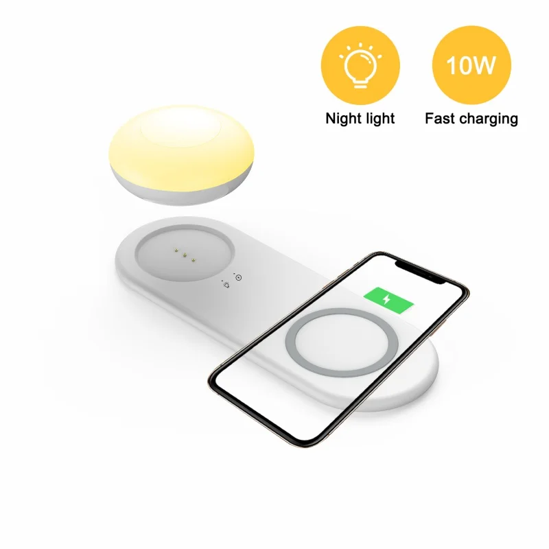 

2 in 1 Qi Wireless Charger with LED Night Light Magnetic 10W Fast Charging Pads For iPhone 11 X XR Samsung Huawei Xiaomi Phone