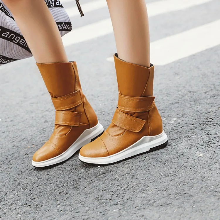 2019Women New wedges Round Toe Mid Calf Boots Lady Winter Platform Hook Loop Warm Fashion Round Toe Snow Boot J782