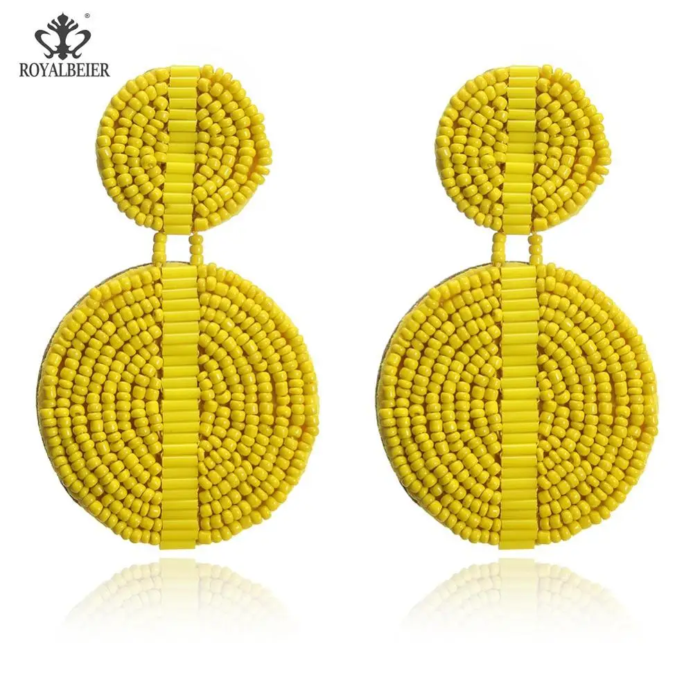 

2020 Fashion Big Yellow Earrings for Women Bohemian Long Beaded Earrings Handmade Boho Jewelry Beach Ethnic Accessories