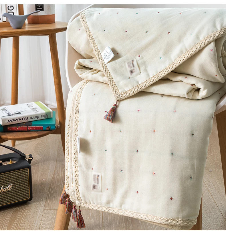 Vintage Bohemian Cotton Gauze Summer Quilt Baby Bed Korean Summer Blanket for Baby Kids Air Conditioner Quilts Muslin Bedspread