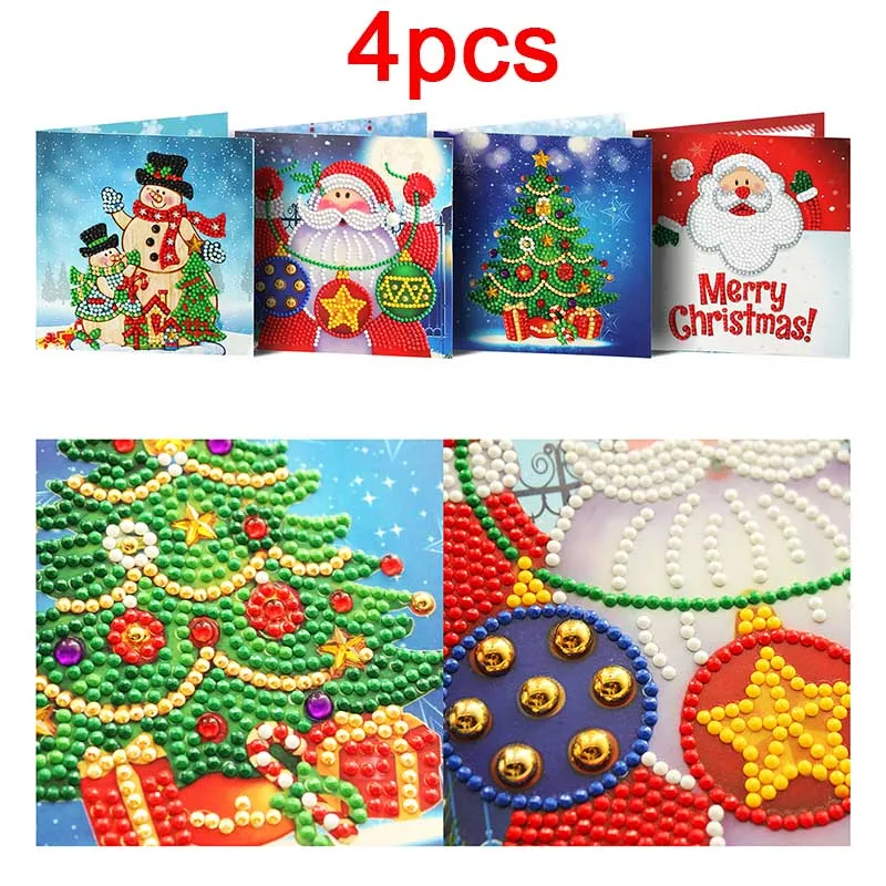 4pcs HOMFUN алмазная живопись поздравительные открытки мультфильм Рождественские открытки на день рождения 5D DIY детский Фестиваль вышивка поздравления открытки подарок - Цвет: 4pcs