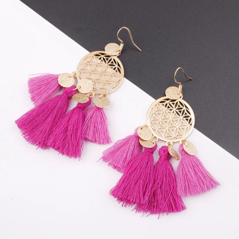 39 Colors Vintage Ethnic Alloy Fan Tassel Earrings For Female Boho Fringe Dangles Earings Women Jewelry accessories party gift