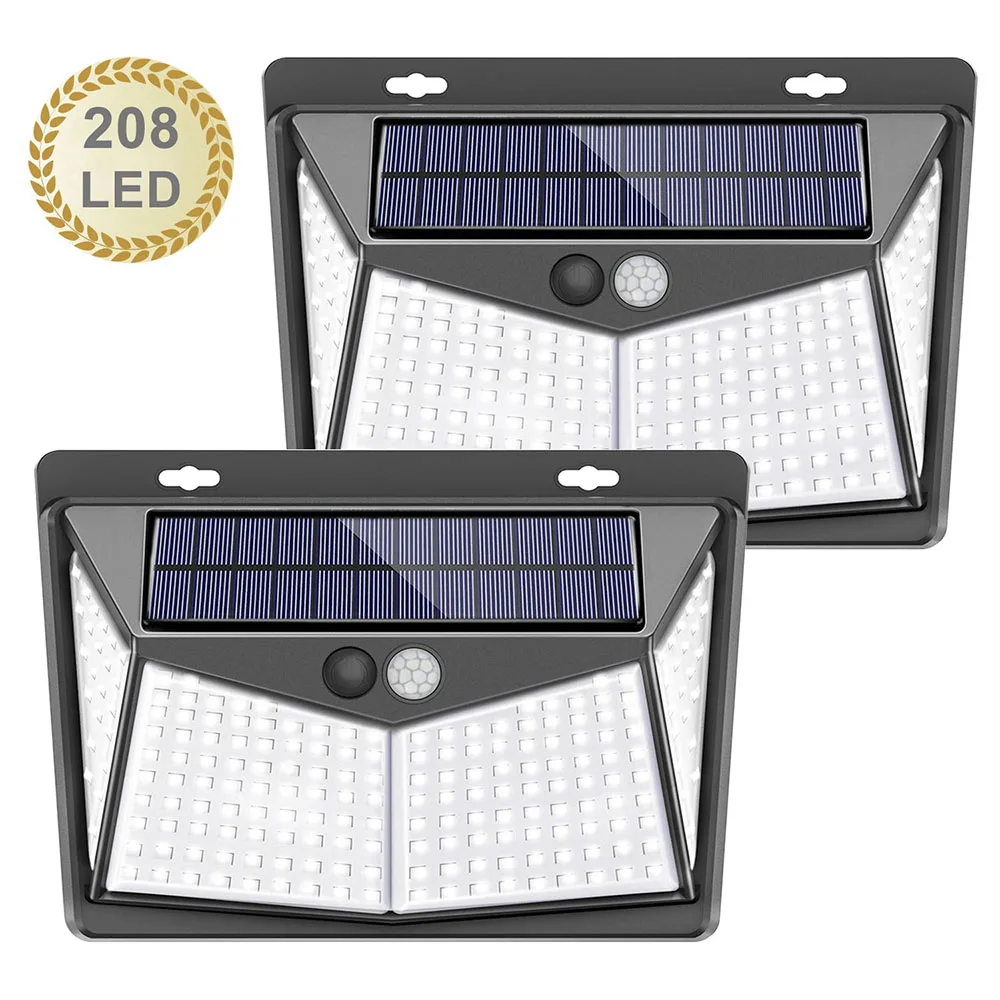 

Solar Lights Outdoor 208leds IP65 Waterproof Wireless Motion Sensor Light 270°Wide Angle Easy-to-Install Security Wall Lights