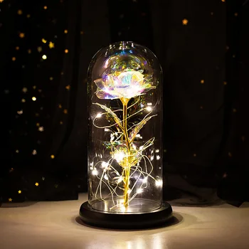 

ROSE SPACE Enchanted Forever Rose Flower In Glass LED Light Valentine's Day Xmas Decoration Christmas Girlfriend Mother Gift