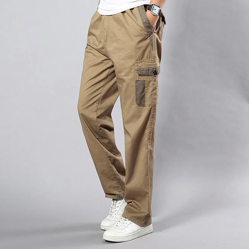 Khaki Pants Мужские брюки карго повседневные осенние брюки с карманами мужская верхняя одежда уличная прямые брюки Длинные Мешковатые большие брюки 5XL одежда - Цвет: Khaki Pants