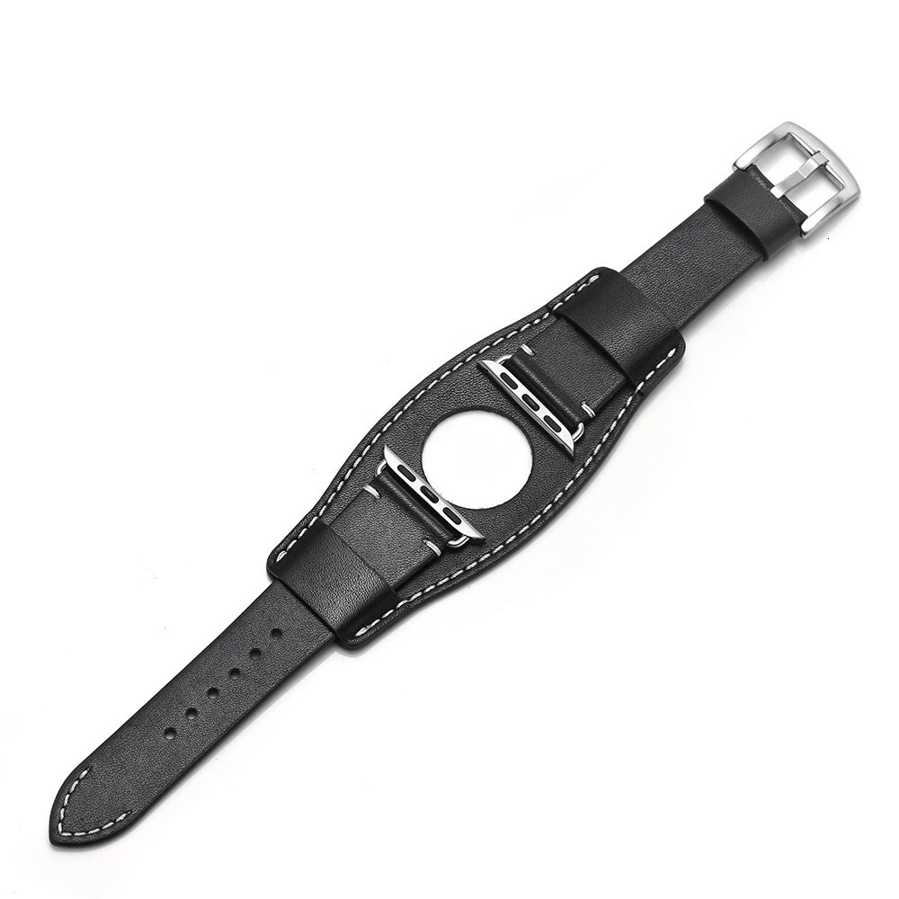 Ремешок для часов TEAROKE из натуральной кожи Apple Watch 4 5 38 42 40 44 мм черный сменный