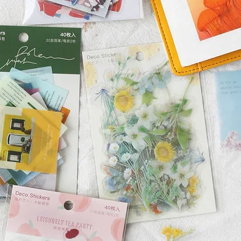 

40pcs Retro Flowers Notes Series Bullet Journal Decorative translucent Stickers Scrapbooking Stick Label Diary Stationery Album