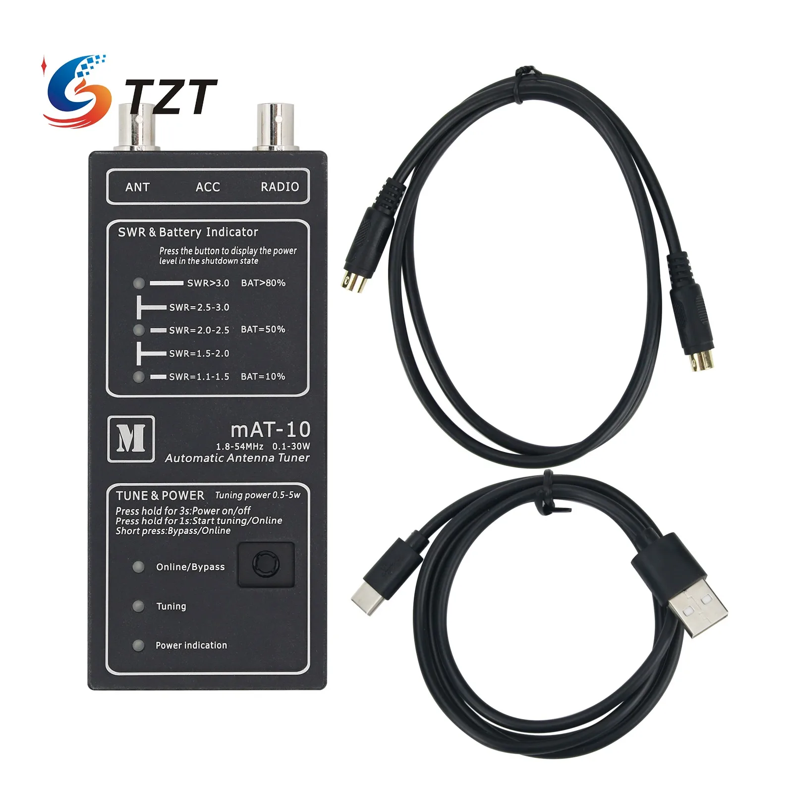 Tzt Mat-10 Sintonizzatore Antenna Automatico 1.8-54Mhz 0.1-30W Per Radio Yaesu Ft-817/818 Qrp