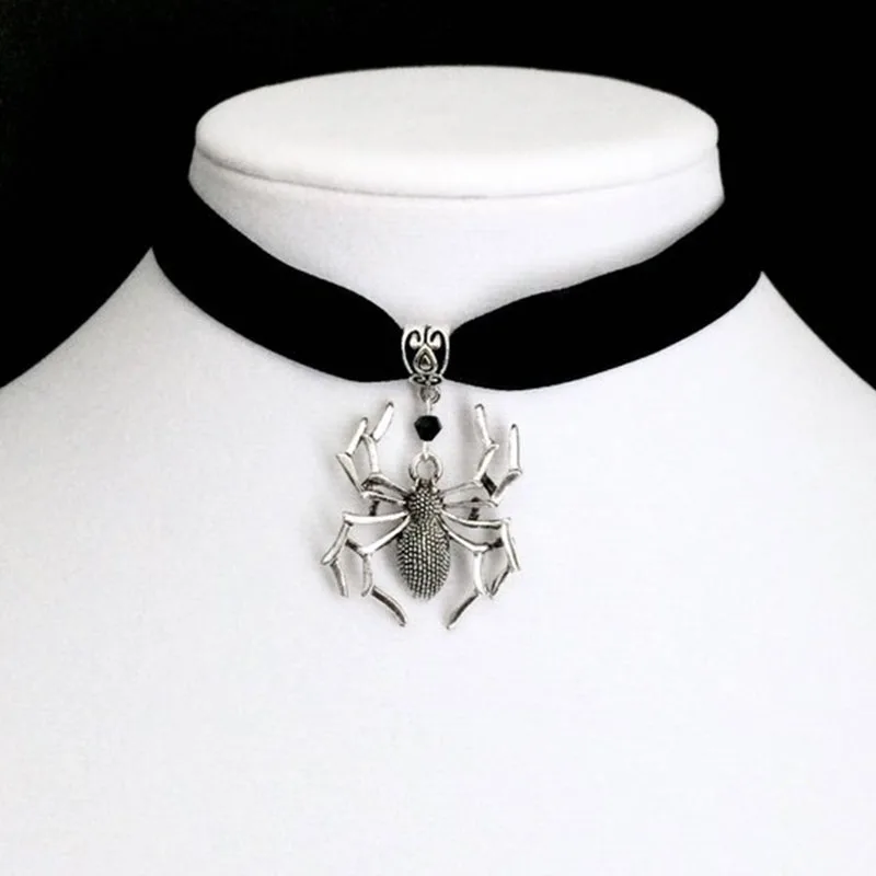 Spider Choker Black Velvet Choker Gothic Jewelry Spider Web Necklace - Image 3