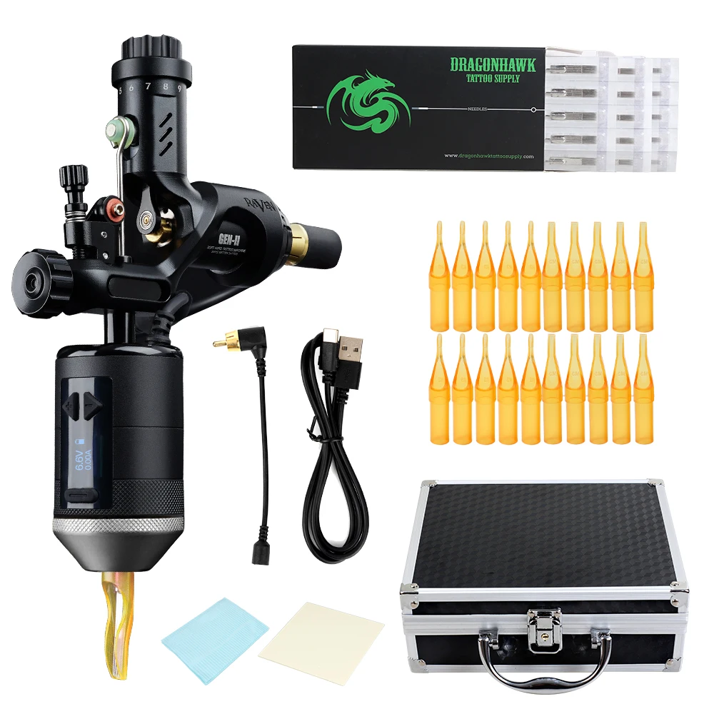 Raven Ii Adjustable Rotary Tattoo Machine Gun Alloy Frame Hand Controller Battery Grip