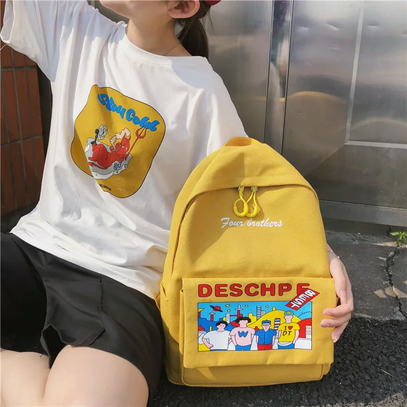

School Bag Women's INS Wind Korean-style Harajuku Ulzzang High School Students Canvas Backpack Vintage Sense GIRL'S Backpack