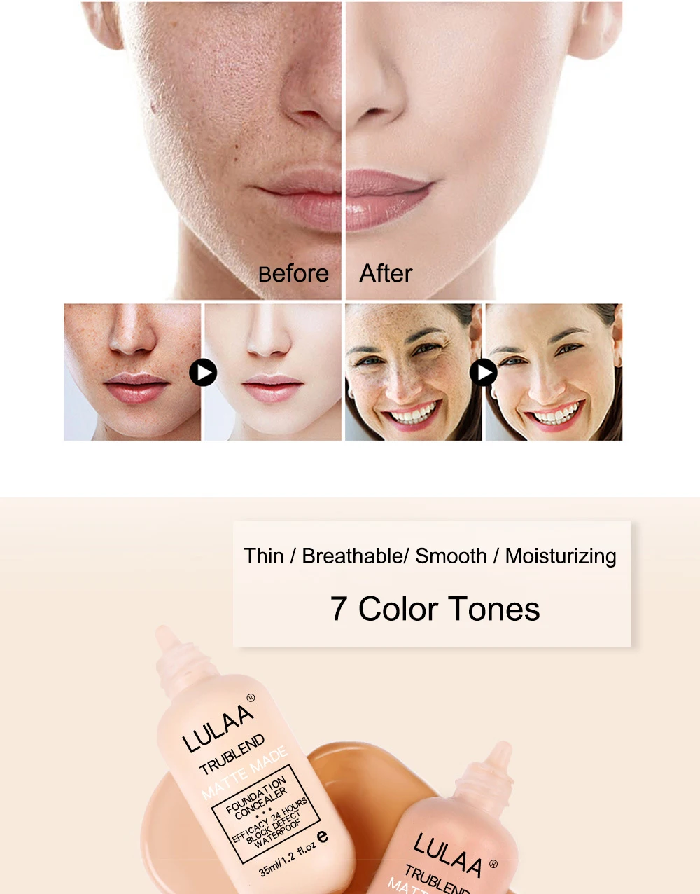 LULAA Тональная основа Жидкая Основа полное покрытие макияж консилер для пор BB CC крем Основа матовая основа для темной кожи Concelar
