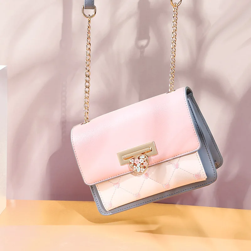 

New Arrival Bag Women's 2019 New Style Korean-style Trend Contrast Color Square Sling Bag Chain Bag Simple Shoulder