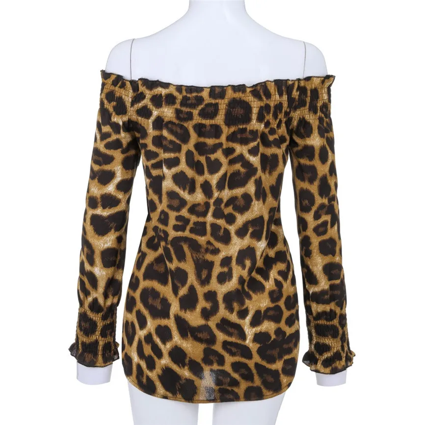 Женские Блузки высокого качества Женская одежда Леопардовый принт с открытыми плечами Повседневный Топ женские топы плюс размер блузка