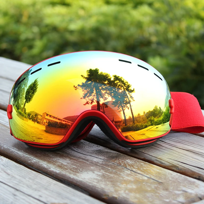 Новые двухслойные противотуманные лыжные очки для мужчин и женщин, спортивные очки для катания на лыжах, лыжные маски, очки от снега, очки для сноуборда - Цвет: Red frame