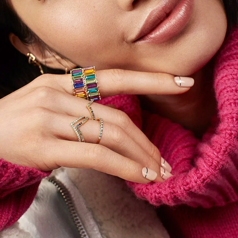 AOMU радужные кристаллы неправильный сплав кубический Красочный Радуга Длинная цепочка ожерелье для женщин Подарки Шарм ювелирные изделия