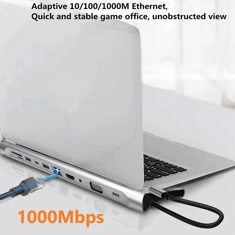 11 в 1 type-C концентратор портативный многофункциональный type-C к USB-C USB3.0 RJ45 Gigabit+ HDMI+ VGA PD конвертер адаптер для MacBook PC N