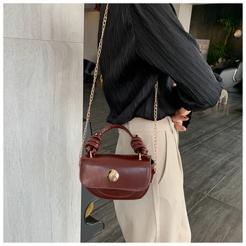 

Jiessie&Angela Women Vintage Handbag With Chain Shoulder Messenger Bag Mini Leather Tote Bags Female Designer Crossbody Bags