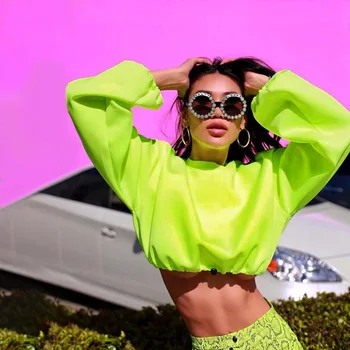 

Meyoung Neon Green Hoodies Women Hoodie Sexy Long Sleeve Short Tops Winter Clothes Gothic Sweatshirt White Hoodie Winter Clothes