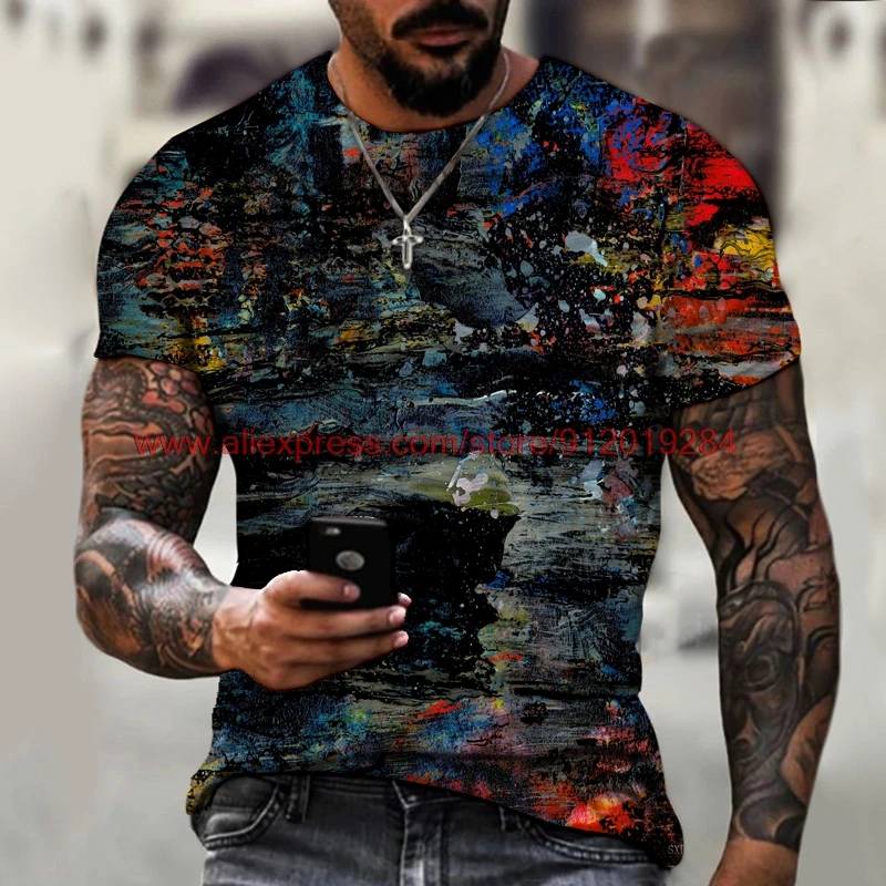 Mens T-Shirt Oversized Vintage Short Sleeve Summer New Tshirts Fashion Harajuku Ethnic Letters Print T Shirts Men Street T-Shirt