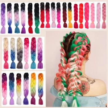 

24 Inch Braiding Hair Extensions Jumbo Crochet Braids Synthetic Hair style 100g/Pc Pure Blonde Pink Green