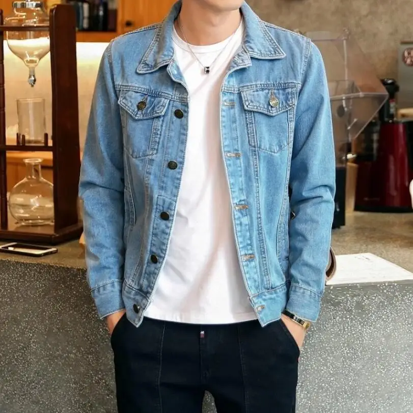 

Men Jeans Jackets Light Blue Denim Jackets Coats High Quality Men Cotton Slim Denim Coats New Spring Mens Casual Jean Coats