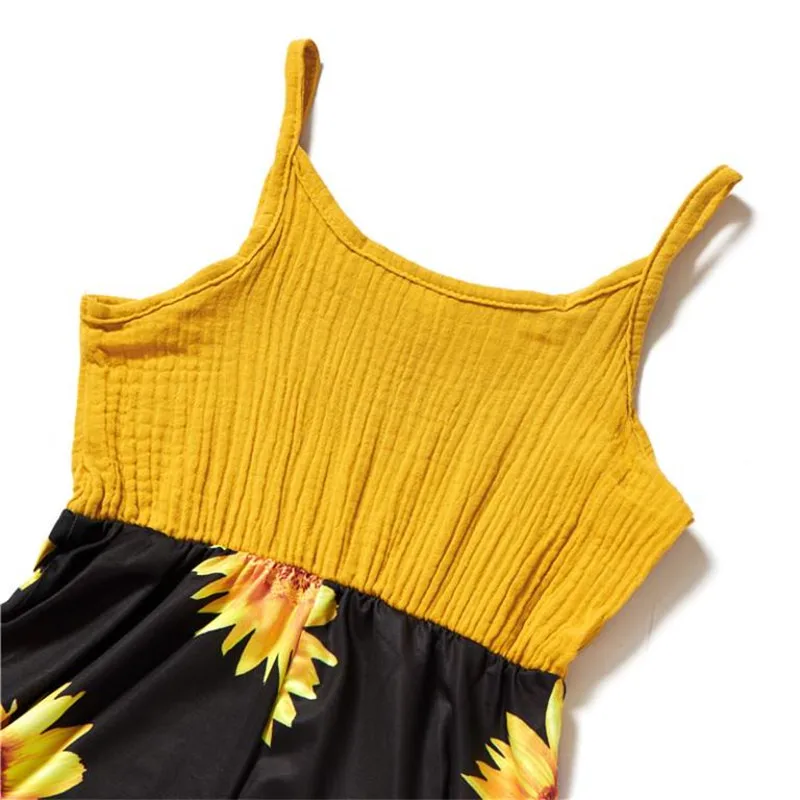 2020 Mother Daughter Dress Sun Flower Print Women Girls Kids Dress Family Look Matching Outfit Baby Romper Mommy and me Clothes