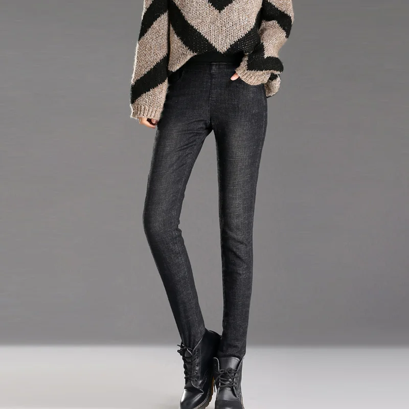 Женские пуховые брюки размера плюс бархатные брюки зимние Утепленные тонкие теплые женские брюки хлопковые брюки с высокой талией - Цвет: Черный