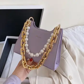

2020 New Fashion Korean Style Summer Simple Hipster Western Style Pearl Chain Hand Shoulder Underarm Bag Female