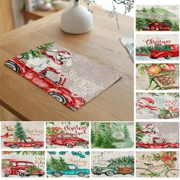 

Xmas Gifts Printed Table Mat Christmas Tree Kitchen Placemat Table Mat Hotel Tableware Mats Home Decorative Party Supplies L831