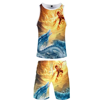 

2019 NE ZHA two piece set tank top and shorts Harajuku men Chinese NE ZHA tank top streetwear basketball Sleeveless sportwear