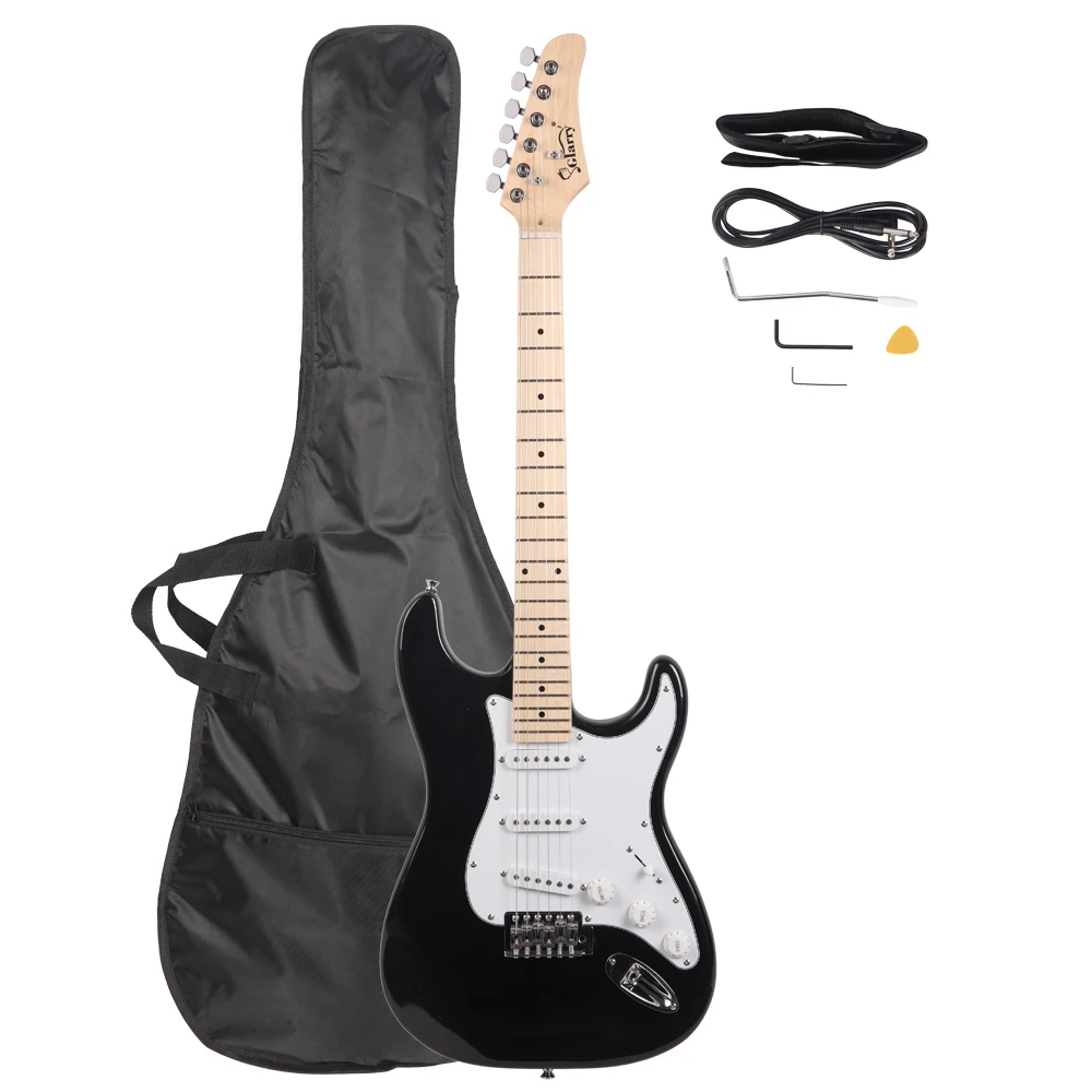 

Hot Selli Glarry GST Maple Fingerboard Electric Guitar Bag Shoulder Strap Pick Whammy Bar Cord Wrench Tool Black & White