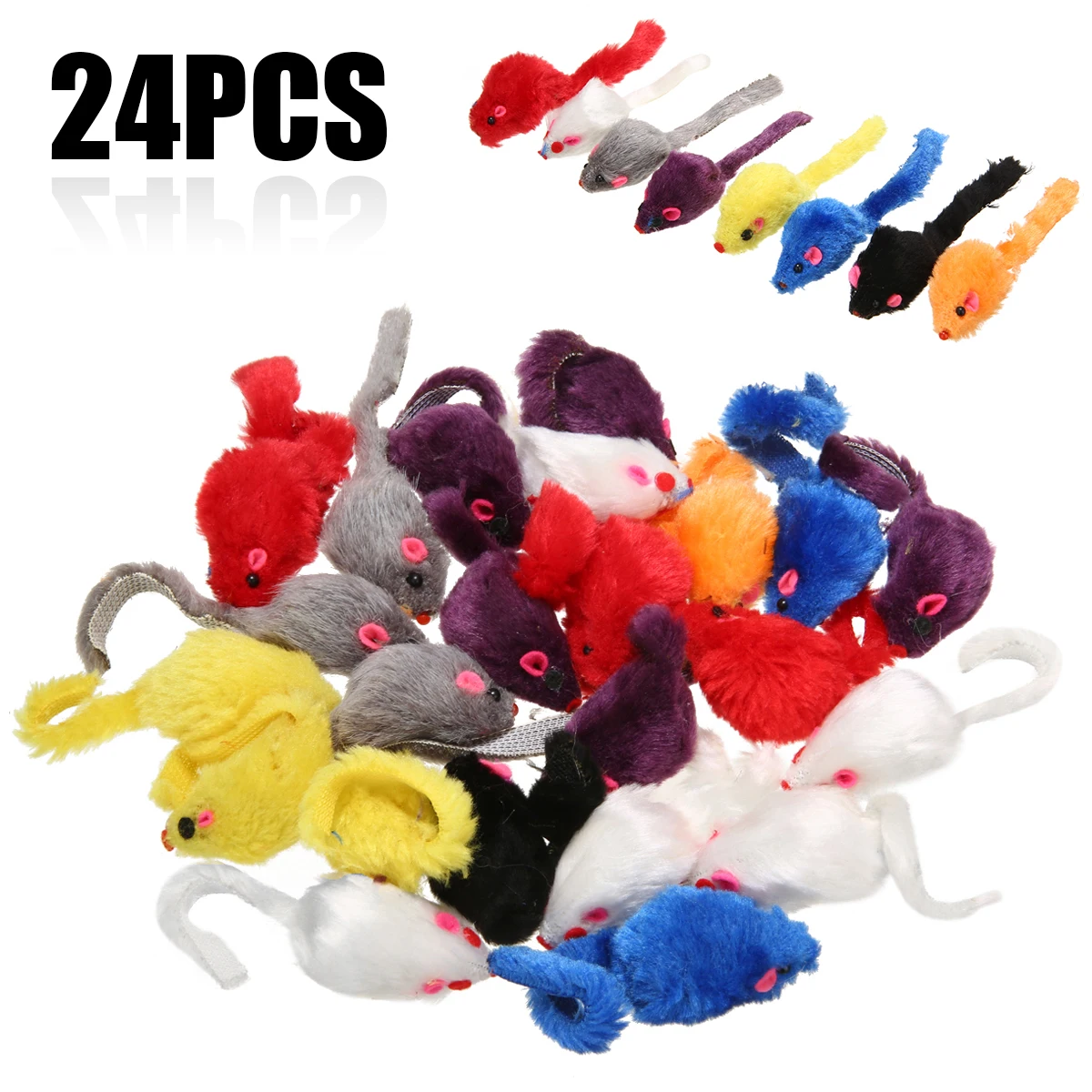 Mayitr 24PCS Pet Cat Mice Shape Toy Furry Kitten Funny Playing Toys