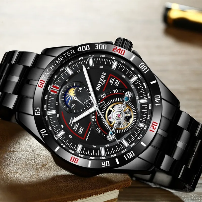 Мужские автоматические механические часы tourbillon спортивные водонепроницаемые из