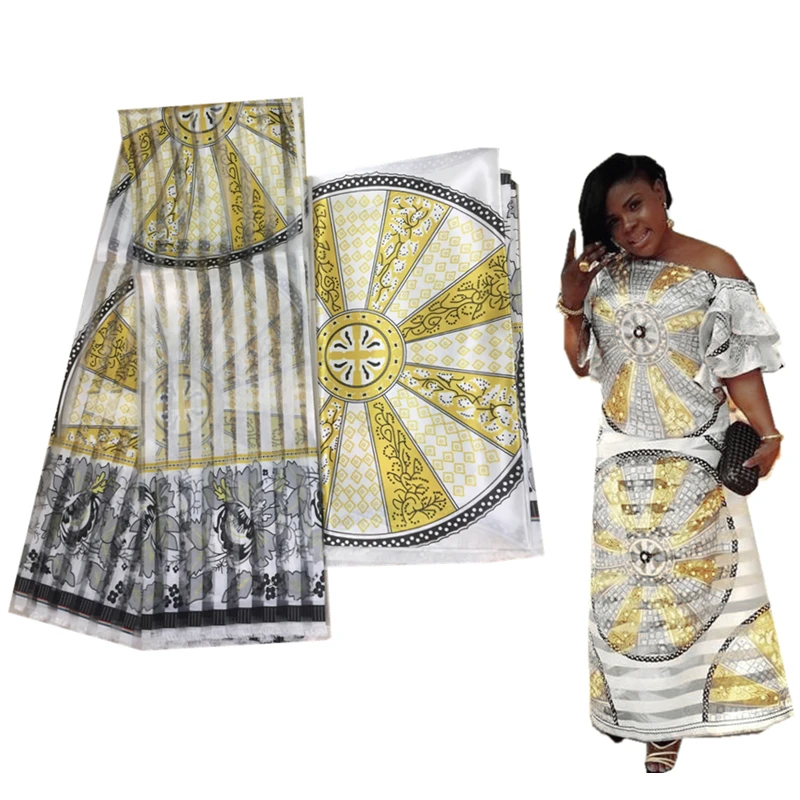 Африканская восковая стильная атласная шелковая ткань, органза, Шелковый материал, горячая Распродажа, африканская шелковая восковая ткань для женского платья