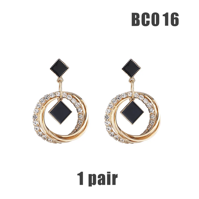 BC016 PickyanDco геометрические круглые серьги, Длинные круглые серьги-гвоздики для женщин, аксессуары для больших ушей, черные сережки со стразами XC005 - Окраска металла: BC016